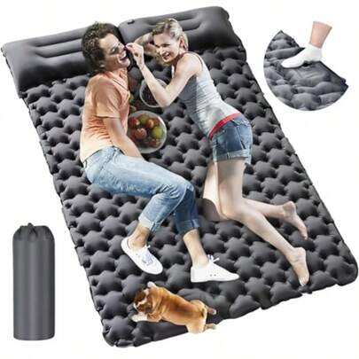 colchon matrimonialANNA TOSANI Colchoneta Camping Doble Autohinchable 196x125x10cm Esterilla Acampar Plegable Hinchable con Almohadas Colchón Impermeable Matrimonial Camping Senderismo al Aire Libre Gris