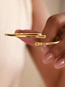 1 chiếc vòng tay dạng mở, khắc chữ theo yêu cầu, vòng tay đôi tên tùy chỉnh, trang sức tùy chỉnh bằng thép không gỉ mạ vàng 18k, kiểu dáng đơn giản và trang nhã, thích hợp làm quà tặng Ngày Valentine hoặc quà tặng hàng ngày cho người thân yêu. - vòng tay mở - Xem 5