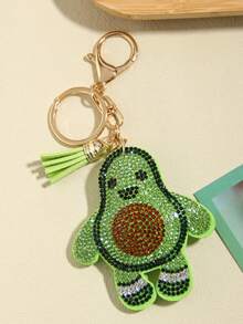 1个红色水钻牛油果企鹅流苏钥匙扣汽车挂件 - 綠色 - 查看 2