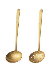 1个锤纹不锈钢汤勺，漏勺，盛菜勺，拉面勺，创意火锅勺 - 金色 - 查看 7