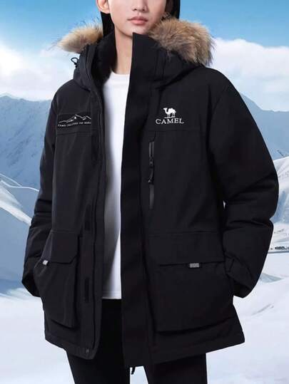 CAMEL CROWN Women's Down Jacket, Workwear Style, Goose Down, Waterproof, New Winter Style, Cold-Resistant, Warm, Hooded, Fleece-Lined, Mid-Length Parka.