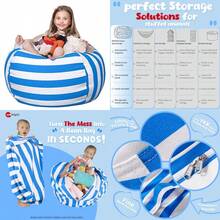 Stuffed Animal Storage Bean Bag Chair Cover For Stuffable Zipper Beanbag For Organizing Plush Toys Large Premium Cotton Canvas Blue X-LargeChildren's Growth Games, Fun And Joyful, Essential For Childhood - Blue - View 1