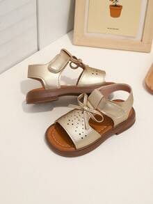 1双女婴时尚凉鞋，休闲百搭防滑橡胶鞋底魔术贴婴儿凉鞋 - 玫瑰金 - 查看 5