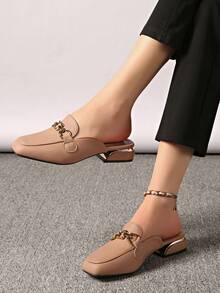 Sandalias de verano para mujer, nuevas mulas de punta cuadrada planas y sin cordones - Albaricoque - Ver 2