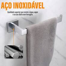 Kit Acessórios Toalheiro Prata Escovada Aço Inox Quadrado 4Pcs Winda - Prata - Visão 3