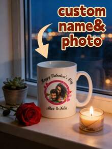 1Pc Custom Name Easter Mug – Personalized Bunny Love Rabbit Design, Heart Coffee Cup, Custom Mug, Easter Gift, Perfect For Friends, Her, Animal Lovers, Valentine's Day, Coffee & Tea Time, Daily Use, Home & Office, Special Occasions - Multicolor - View 2