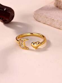 1 chiếc nhẫn hình trái tim đính đá Cubic Zirconia thời trang dành cho nữ, chất liệu thép không gỉ, kiểu dáng hình học, thích hợp làm quà tặng đám cưới hoặc dự tiệc. - Vàng 2 - Xem 4