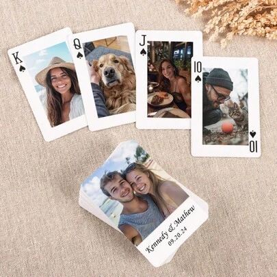 1 Set Of 54 Customized Personalized Photo Playing Cards, Full-Color High-Definition Printed Poker Card Set, Can Use Your Own Photos Of Family, Friends, Pets, Etc. Suitable As Personalized Gifts For Weddings, Birthdays, Valentine's Day, Christmas, Easter, Camping, Anniversary, Game Nights, And More