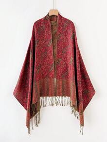 1pc Pashmina Red Shawl Two Tone Paisley Jacquard Scarves Beach Cover Up Sarong Cashmere Feel Rave Soft Silky Reversible Wrap Scarf Fringes Daily Life Evening Dresses Travel Office Wedding And Gift - Multicolor - View 8