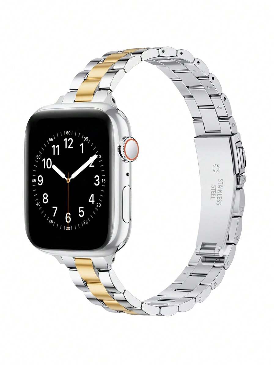 14毫米优雅窄款银金金属表带，兼容 Ultra 3/2/1、SE/S10/S9/S8/S7/S5/S4/S3，38/40/41毫米、44/45/46/49毫米表盘尺寸，可拆卸金色链条表带，新年、情人节送给年轻女性的理想礼物