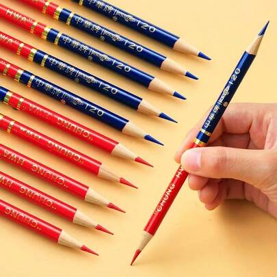 Infrastructure Laboratory Marking Drawing Woodworking Pencil Red Blue Bicolor Pencil Zhonghua Brand 120 Bicolor Pencil Nurse