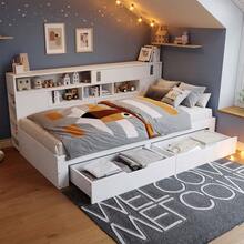 Kids Bed Frames, Headboards & Footboards - White + MDF + 90cm*200cm - View 2