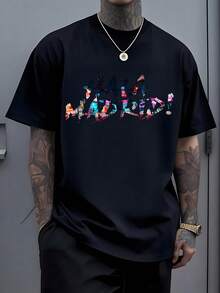 Playera Madrid, diseño ciudad colorido, estampado moderno, cuello redondo, manga corta, holgada, para turistas locales, recorridos ciudad, regalo viajeros, urbano, veranoenvío nacional,playera de hombre,ropa de hombre,regalos para hombre,regalos para tu novio,oversize hombre. - Negro - Ver 1