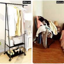 Estante de ropa de metal multifuncional con ruedas triangulares, organizador de almacenamiento móvil de varias capas para el hogar, la cocina, la organización de armarios, colgar ropa y estantes de ropa grandes- Adecuado para Pascua, Acción de Gracias, Día de San Valentín, Día del Padre y Día de la Madre. - Negro - Ver 5