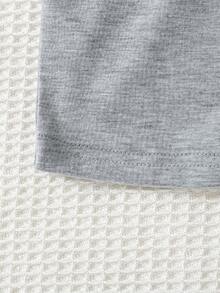 2件套男童休闲时尚字母印花插肩袖连帽衫上衣和仿抽绳短裤，春夏款 - 灰色 - 查看 7