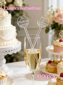 10/30pcs Custom Wedding Acrylic Stirrer With Personalized Text, Elegant And Functional For Wedding Drinks And Daily Use - Multicolor - View 2