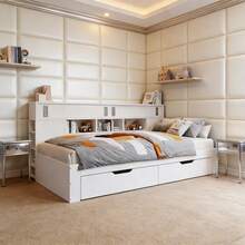 Kids Bed Frames, Headboards & Footboards - White + MDF + 90cm*200cm - View 1