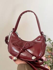 Bolsa transversal moderna e popular com corrente, alça de ombro com laço, bolsa delicada e charmosa, feita de PU com fecho magnético. Ideal para compras, festas, uso diário, para guardar fones de ouvido e lenços de papel. Cor sólida e vibrante, perfeita para presentear. - Multicolorido - Ver 13