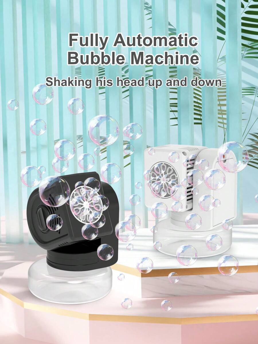 Kids Outdoor Water Fun Automatic Bubble Machine - Fully Automatic, Compact & Portable, Multi-Hole Bubble Maker With Lighting, Adjustable Angle, Password Control Bubble Generation (Batteries And Bubble Solution Not Included)