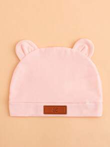 1pc Baby Pink 26 Letter Leather Label Beanie Hat, Cute & Fashionable, Comfortable Stretchy Soft, Suitable For Newborn Babies Spring/Summer Daily Wear And Outings, Great As Birthday Gift - Pink - View 10