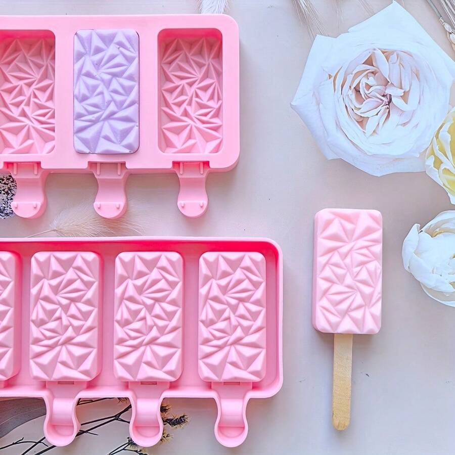 2pcs Creative Rectangle Ice Pop Mold, 4-Cavity Cake Silicone Mold, Hill-Shaped Ice Cream Popsicle Mold, For Chocolate Baking Tools - Multicolor - View 1