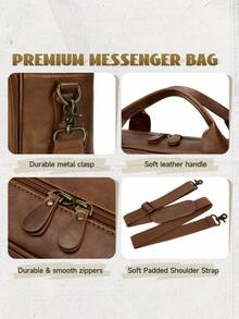 PU Leather Messenger Bag For Men: 15.6 Inch Vintage Briefcase, Lightweight Business Satchel With Multiple Pockets For Office, Work & Commute - 棕色 - 查看 4