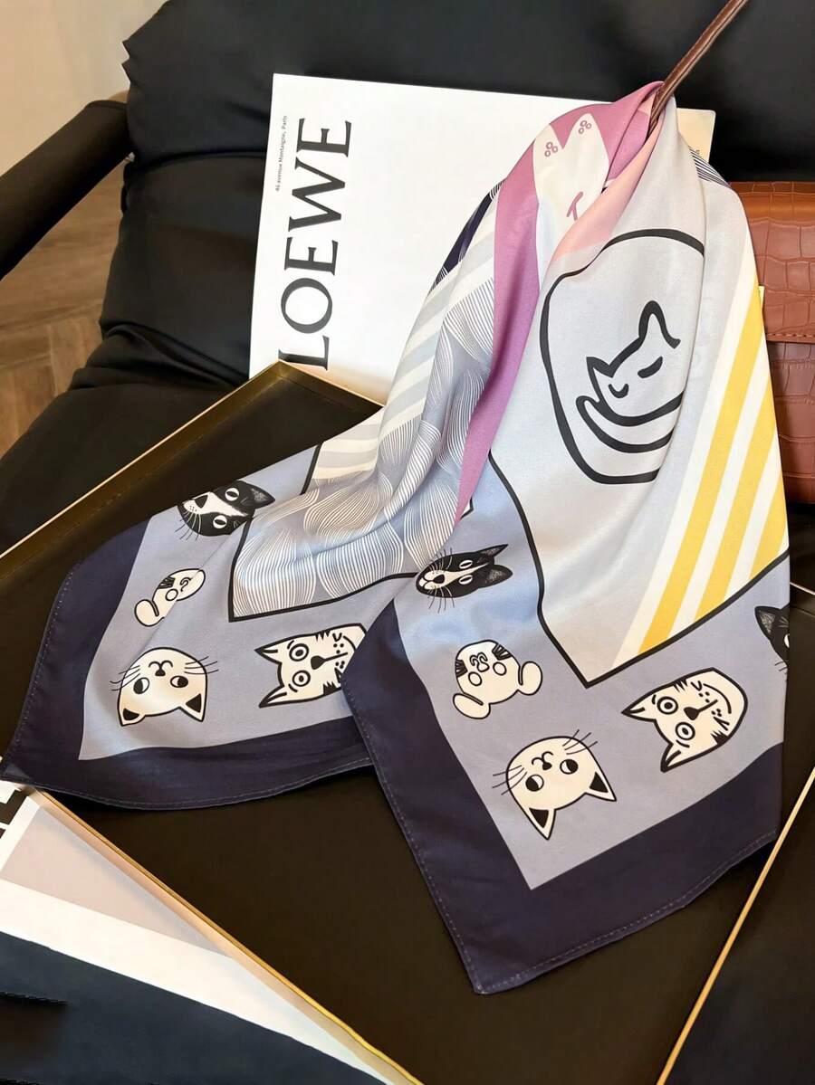 1件女士可爱动物印花头巾 - 藍紫色 - 查看 1