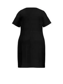 Women's Casual Knitted V Neck Half Sleeve Midi Tee Dress With Pockets Plus Size - màu đen - Xem 3