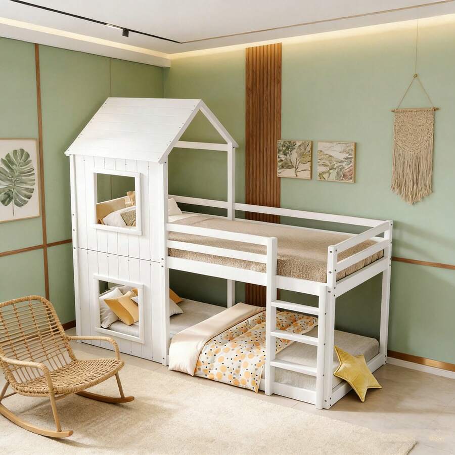 Kids Bed Frames, Headboards & Footboards - White + Pine + 90cm*200cm - View 1