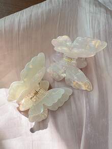 1个女士蝴蝶发夹，可爱浪漫宫廷风派对优雅亚克力发爪，双层翅膀温柔优雅复古街头风 - 彩色 - 查看 8