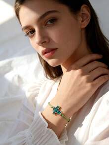 2pcs/Set Trending Crystal Cluster Resin Cross Wax Rope Bracelet, Suitable For Men, Women, Mother-Daughter, Sisters, Couples - Bracelet - View 1