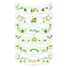 6张圣帕特里克节临时纹身贴纸，雀斑脸部贴纸，爱尔兰啤酒节化妆贴纸，可爱三叶草图案，防水化妆纹身贴纸，嘉年华配饰 - 彩色 - 查看 8