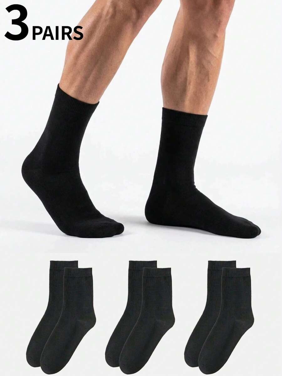 1/3 pares de meias de cano médio, confortáveis, respiráveis e com absorção de umidade, meias de cor sólida, meias minimalistas de cano médio, para todas as estações. - Multicolorido - Ver 1