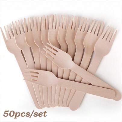 10PCS/50PCS/100PCS, Wooden Disposable Forks. Ideal For Parties, Weddings, Camping, Travel, Family Dinners, And Large Events.