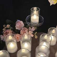 12/24-Piece Smokeless LED Tea Candle With Transparent Acrylic Candle Holder – Battery-Powered Flameless Decorative Lights Suitable For Home Décor, Holidays, Weddings, Parties, Restaurants, And As Gifts. - trắng - Xem 3