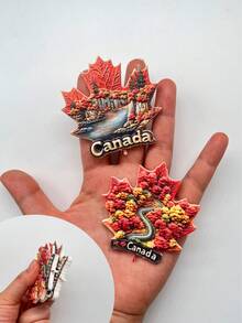 1个加拿大枫叶+红枫叶3D冰箱贴，加拿大，高端浮雕树脂工艺品，3D磁性贴纸，精美PVC风景冰箱贴，旅行爱好者家居装饰礼品 - A - 查看 2