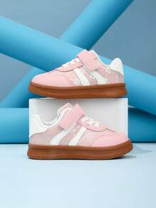 1双女婴时尚运动鞋，休闲百搭防滑橡胶底魔术贴平底鞋 - 粉色 - 查看 3