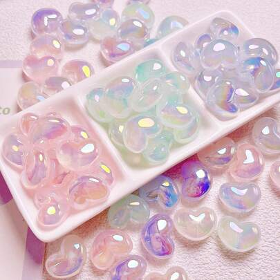 10pcs High Quality UV Jelly Heart Beads, Heart Shaped Acrylic Beads For DIY Jewelry, Phone Charm Accessories