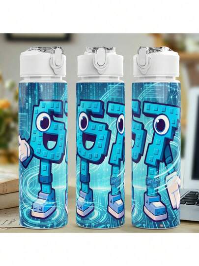 1pc 67oz Plastic Water Bottle, Cute Printed Design Plastic Sports Water Bottle, Flip Top, Reusable 25oz/750ml Plastic Water Cup, Lightweight Leak-Proof Travel Beverage Bottle, Suitable For Birthday, Christmas, Halloween, Thanksgiving Gifts