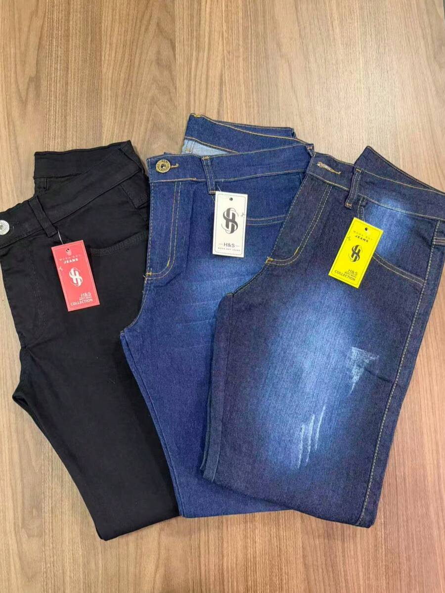 Set Of 3 Men's Dark Black Lycra Basic Casual Premium Jeans Direct From The Factory With Elastane - Màu xanh ngọc - Xem 1