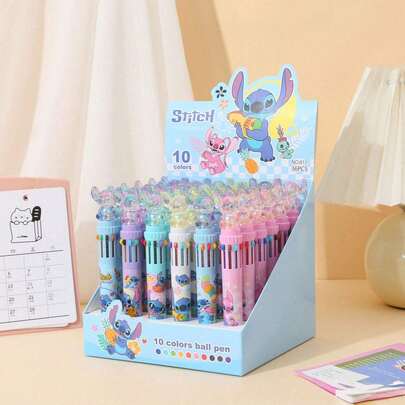 1/5pcsCute Stitch 10-In-1 Multi Color Ballpoint Pen, Kawaii Cartoon Retractable Pens For Kids Students, Back To School Stationery Supplies, Perfect Gift For Stitch Fans
