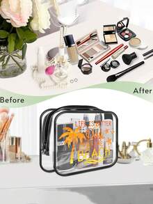 Ombre Shiny Beach Palm Tree Print PVC Cosmetic Bag, Zippered Sealed PVC Travel Organizer Pouch - Lightweight Fade-Resistant Ladies Makeup & Toiletry Bag, Portable Cosmetic Case, Easy-Wipe Design, Personalized Gift Bag - Multicolor - View 7