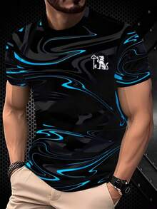 男士夏季3D印花圆领T恤，休闲短袖上衣，100%涤纶针织面料，常规版型，舒适男士T恤，休闲夏季男装 - 彩色 - 查看 1