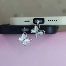 White Butterfly 2D Acrylic Pendant Phone Dust Plug, Compatible With Apple/Type-C Ports - Clear - View 4