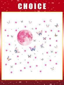 Glow-In-The-Dark Pink Moon, Star And Butterfly Wall Stickers, Suitable For Ceiling And Wall In Living Room And Bedroom - A - View 10