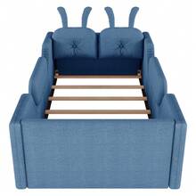 Twin Size Upholstered Kids Bed Frame With Cute Rabbit Headboard,  Soft-Padded Bed Frame And A Cute Rabbit-Shaped Headboard. It Has A Low-Profile Design And Comes With Removable Guardrails. Suitable For Toddlers, Boys, And Girls. - Blue - View 6
