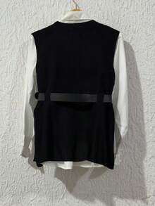 2-Piece Set: Spring Lantern Sleeve Vest And Loose Knit Vest With Front Opening - màu đen - Xem 3