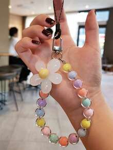 Multicolor Beaded Lanyard Handmade Flower Bead Phone Strap Bracelet Bag Pendant Keychain Korean/Japanese Inspired Summer Floral Bridesmaid Gifts Phone Charm - Multicolor - View 5