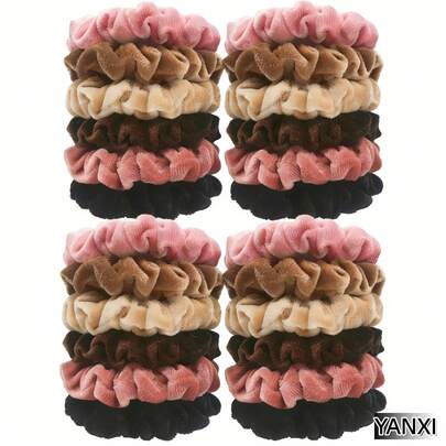 6条/10条装多色天鹅绒发圈，适合女孩/女士，马尾辫发圈，不伤发发饰，发绳发圈头饰橡皮筋