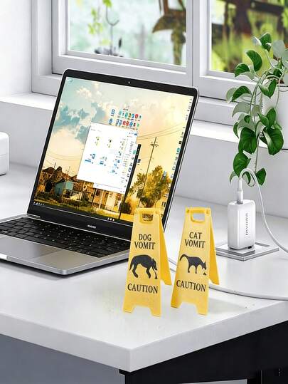 Biển báo cảnh báo nôn mửa hình mèo/chó dễ thương 4 inch, đồ trang trí ngộ nghĩnh, vật trang trí để bàn in 3D sáng tạo cho nhà, văn phòng, lớp học.